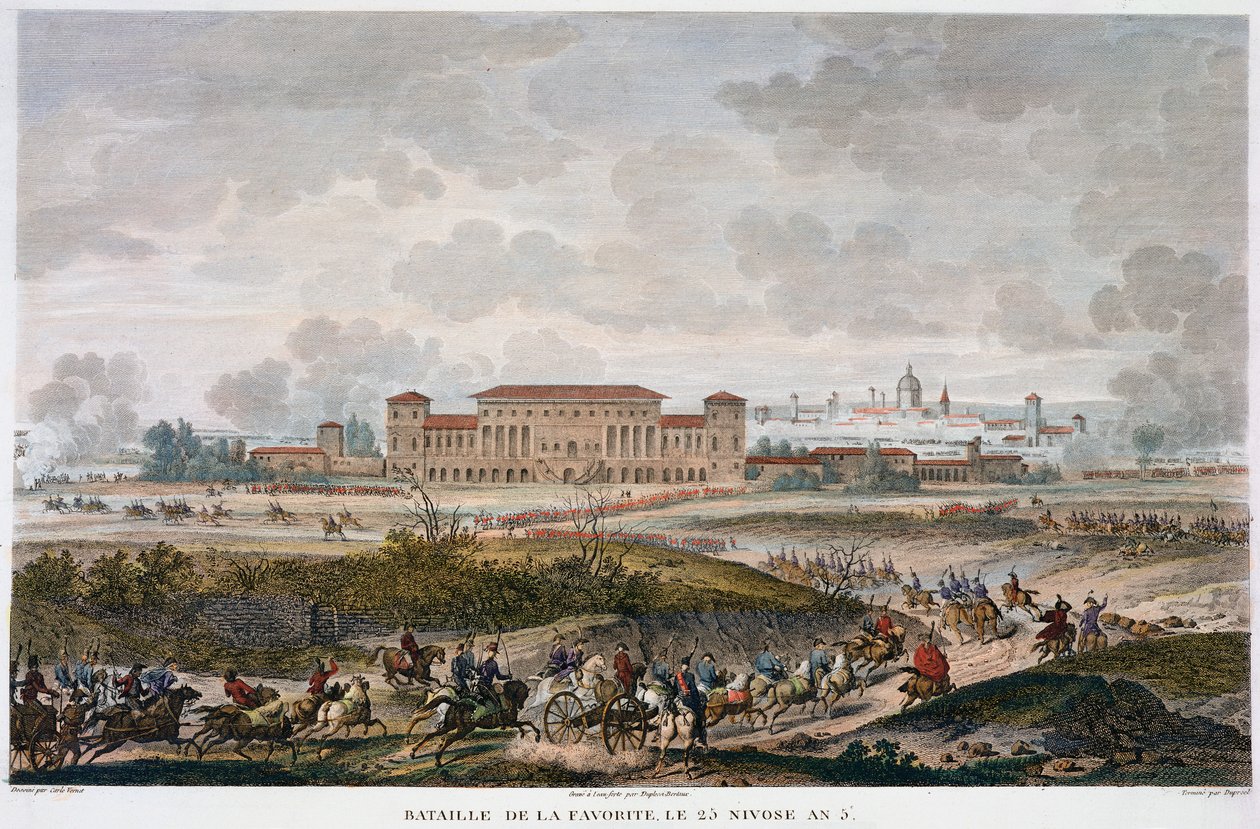 La Favoriten taistelu, Italia, 25 Nivose, vuosi 5. tammikuuta 1797 tekijältä Jean Duplessis Bertaux