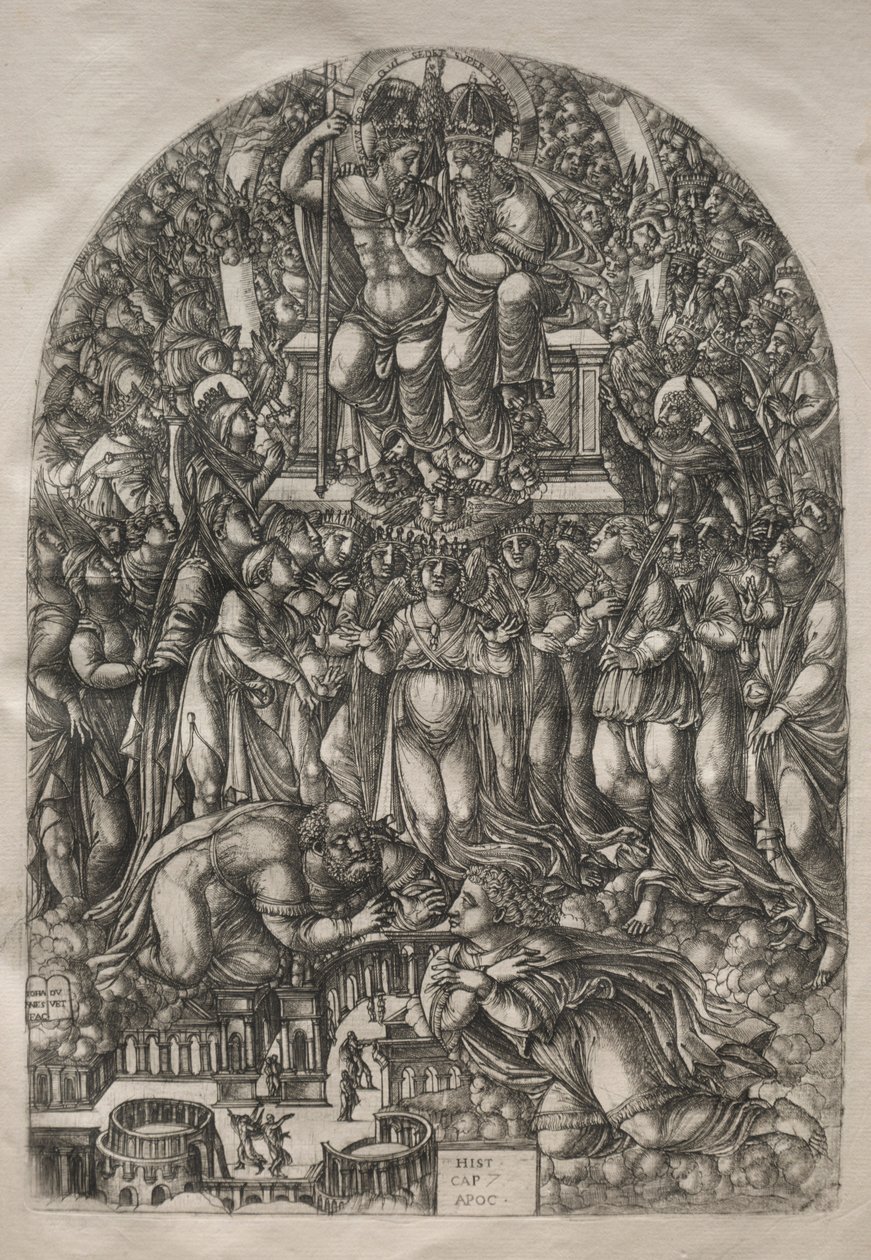 Apokalypsi: lukematon joukko, joka seisoo valtaistuimen edessä, 1546-1556. tekijältä Jean Duvet