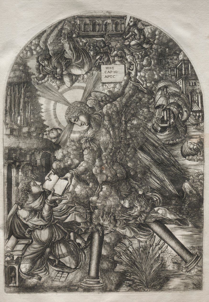 Apokalypsi: Enkeli antaa St. Johnin kirjan syötäväksi, 1546-1556. tekijältä Jean Duvet