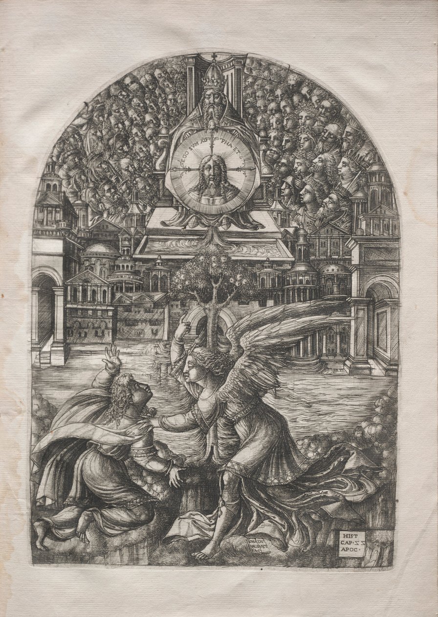 Apokalypsi: Enkeli näyttää Pyhän Johanneksen elävän veden lähdettä, 1546-1556. tekijältä Jean Duvet