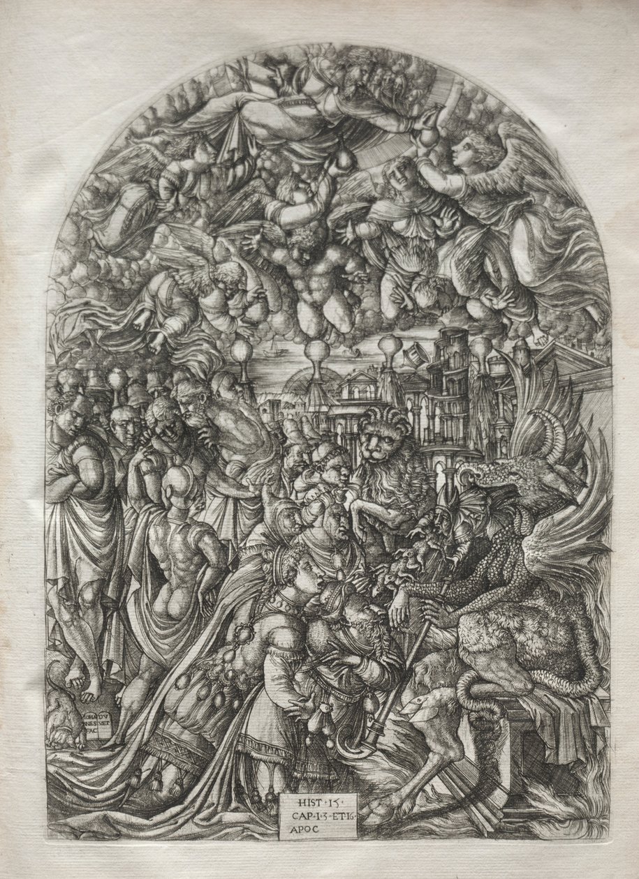 Apokalypsi: Aurinkoon pukeutunut nainen, 1546-1556. tekijältä Jean Duvet