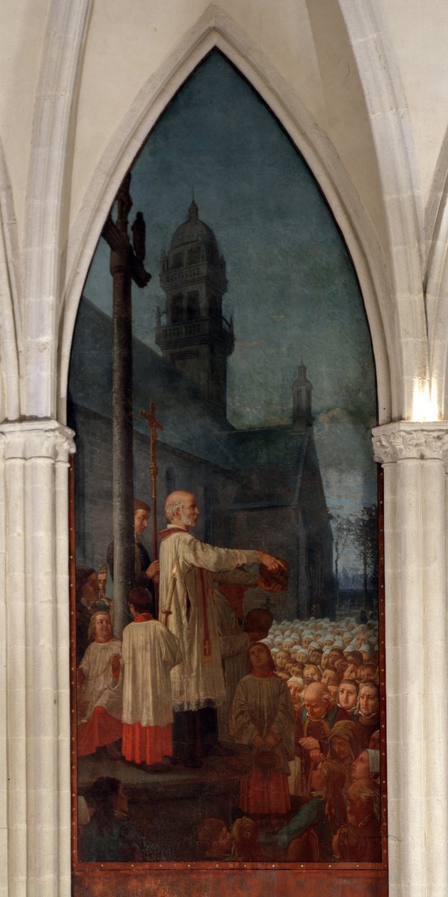 Michel le Nobletzin (1577-1652) saarna Bretagnen kirkon ulkopuolella - Fresco, Saint Corentinin katedraali (Saint-Corentin), Quimper tekijältä Jean Edouard Dargent
