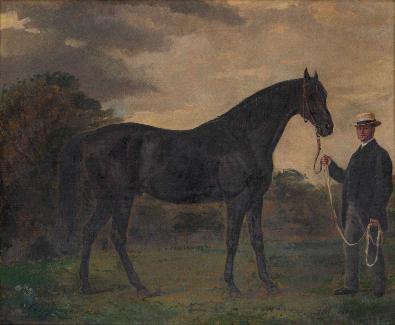 Chippendale & a Groom in Landscape, n. 1837-1900 (öljy kankaalle) tekijältä Jean Edouard Lacretelle