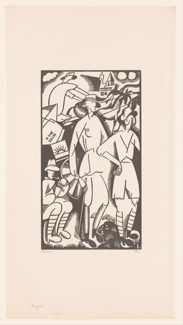 Neljä sotilasta maisemassa Anzacs tekijältä Jean Emile Laboureur (signed by artist)