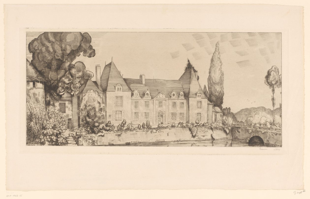 Näkymä linnaan veden päällä Vue du Château de Villaines tekijältä Jean Emile Laboureur (signed by artist)