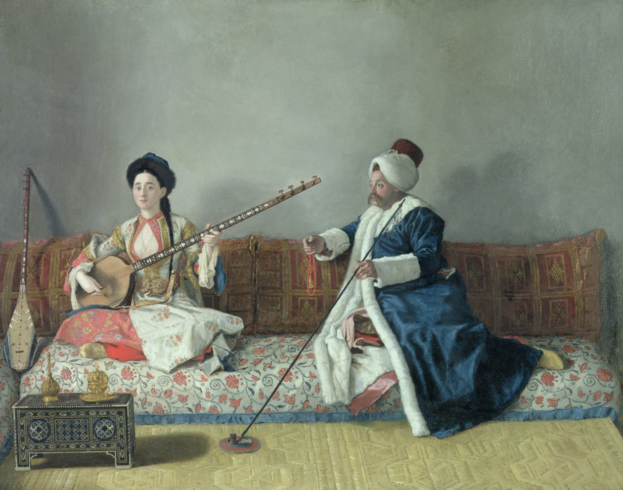 Monsieur Levett ja Mademoiselle Helene Glavany turkkilaisissa puvuissa tekijältä Jean Étienne Liotard