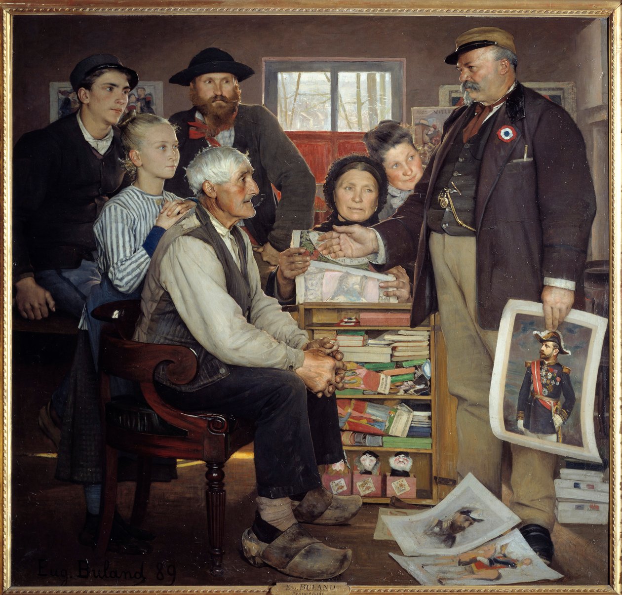 Baker-propagandakohtaus. Leipuri yrittää saada vanhan maanviljelijän liittymään puolueeseen. Eugene Bulandin maalaus (1852-1927) tekijältä Jean Eugene Buland