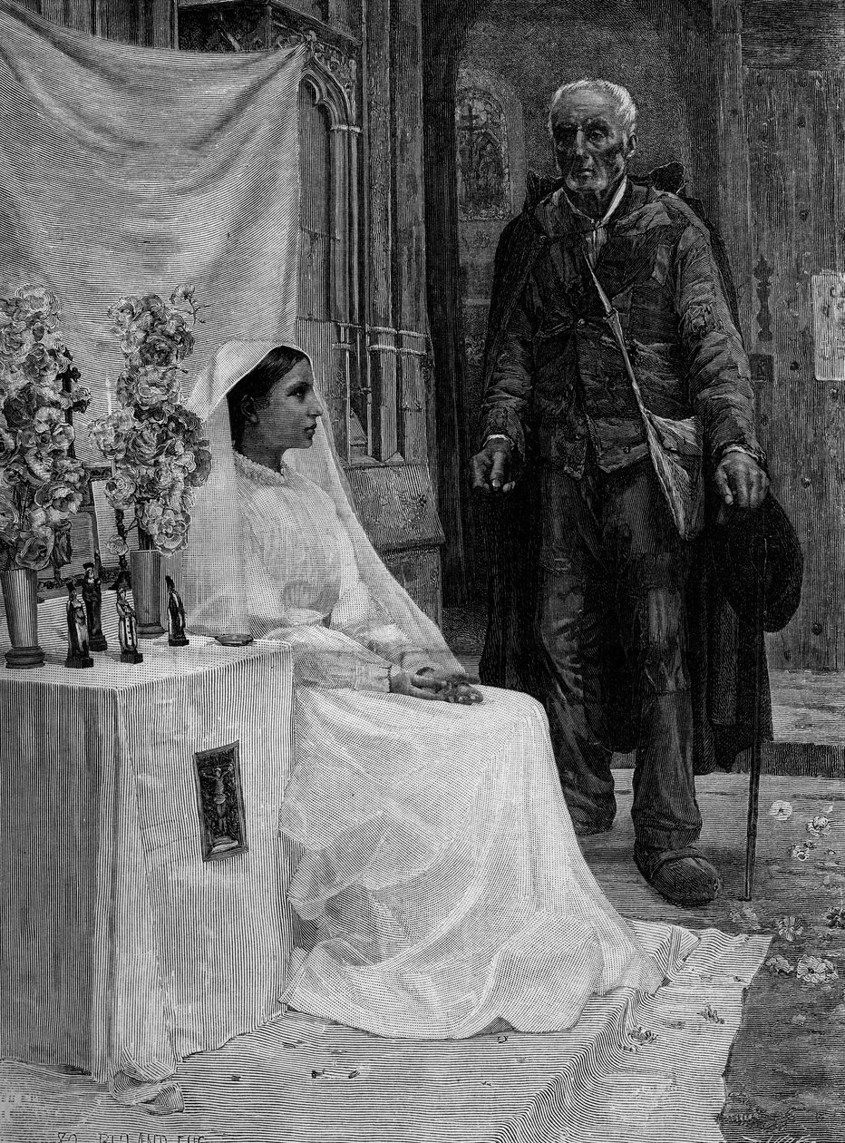 Tarjoa Jumalalle. Kaiverrus Jean Eugene Bulandin (1852-1926) maalauksen jälkeen. 1800-luvulla. "" The Illustrous World" -julkaisussa nro 1240 1. tammikuuta tekijältä Jean Eugene Buland