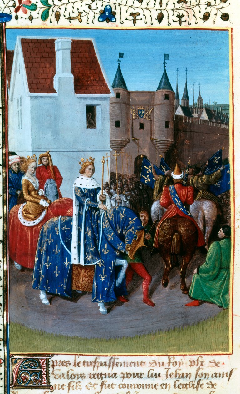 Johannes II:n saapuminen Pariisiin, 1300-luku, 1455-1460. tekijältä Jean Fouquet