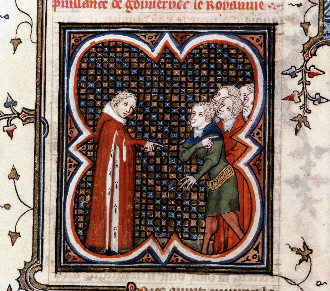 Etienne Marcel, Pariisin kauppiaiden ennakkoäänestäjä, käski Ranskan kuningas Johannes II Hyvä (1319-1364) kunnioittamaan vuoden 1357 "suurta määräystä" ja moitti hänen käyttäytymistään Jeanin "Ranskan suurissa kronikoissa" Fouquet (1420-1481), n. 1460 tekijältä Jean Fouquet