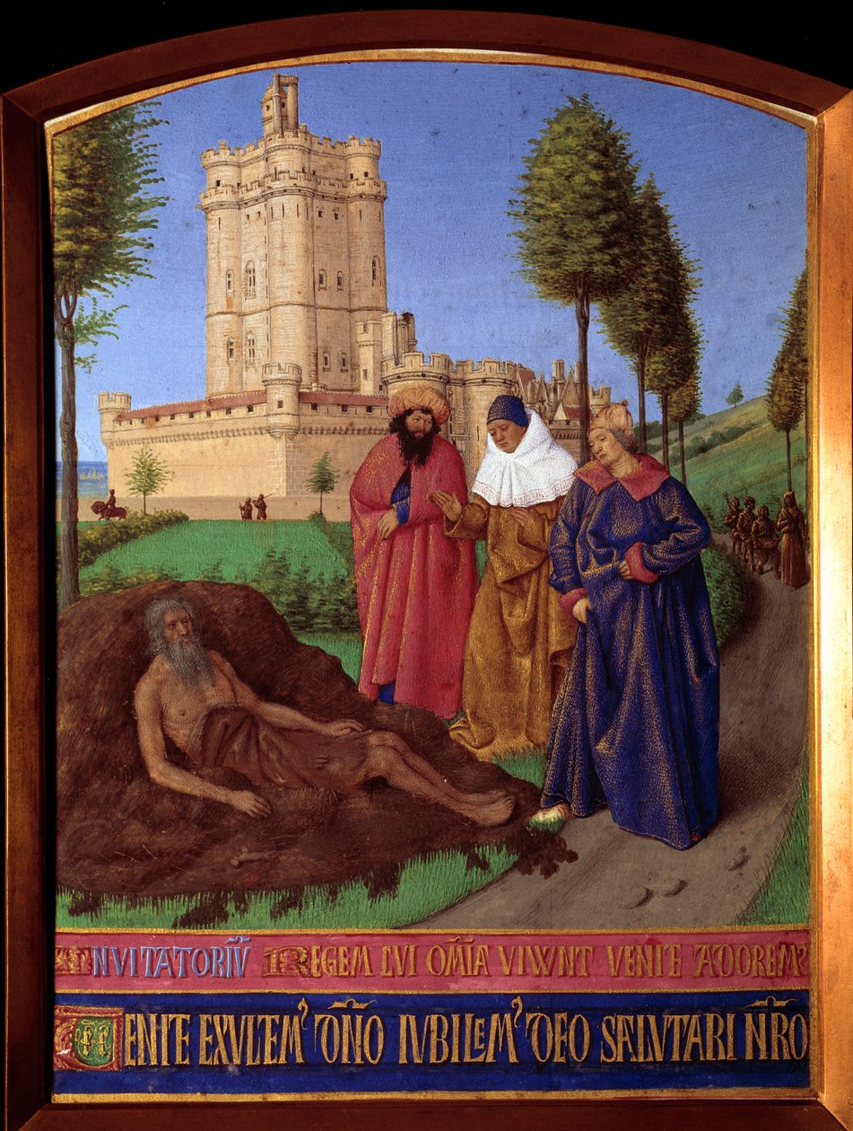 Työ lantakasallaan, kaikkien vastoinkäymisten valtaamana Miniatyyri Jean Fouquet