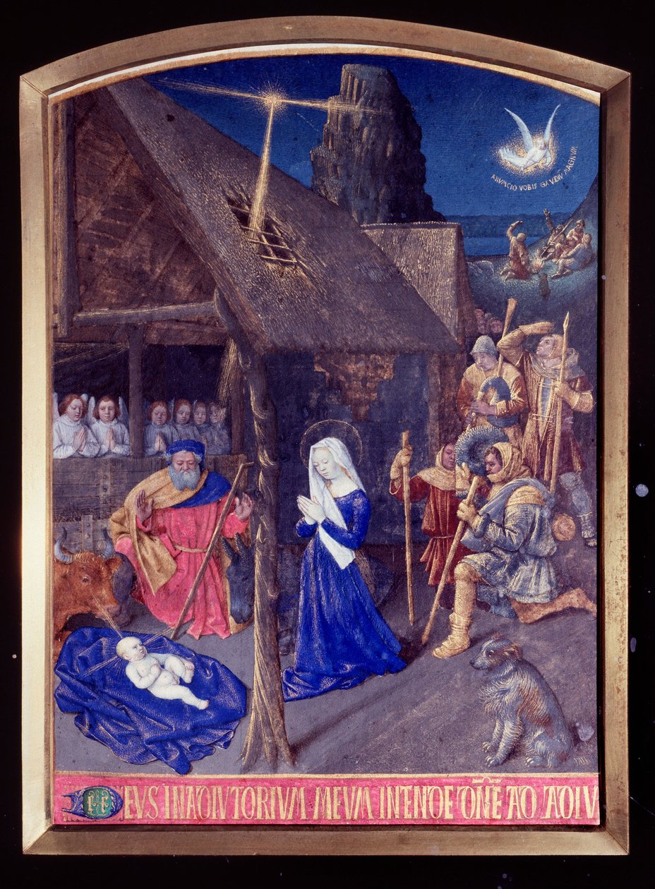 Madonnan päivät: syntymä ja paimenten palvonta pienoiskoossa Jean Fouquet