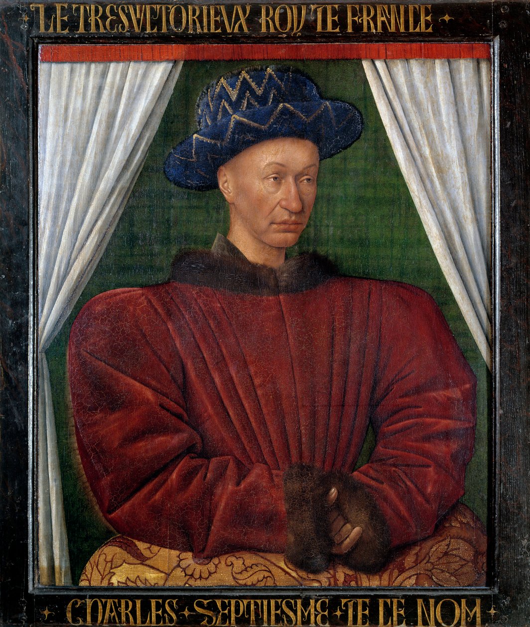 Ranskan kuninkaan Kaarle VII:n (1403-1461) muotokuva. Jean Fouquet