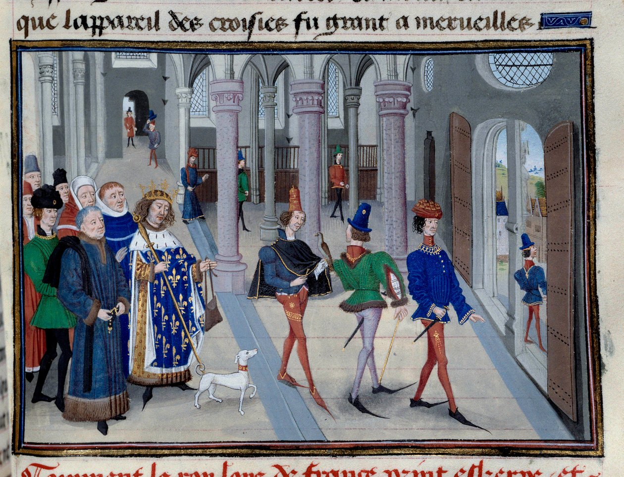 Kuningas Saint Louis (Louis IX (1214-1270) aikoo lähteä ulkomaille"" Pienoiskuva teoksesta "Les Grandes Chronicles" Jean Fouquet (1420-1481), Pariisi, Arsenaalikirjasto tekijältä Jean Fouquet