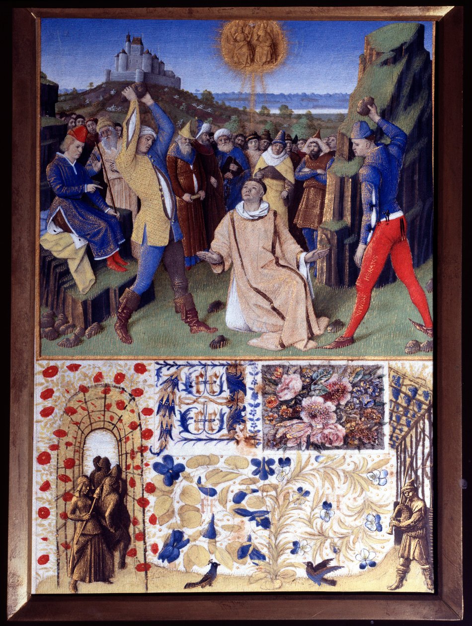 Pyhän Stefanoksen marttyyrikuolema kivittämällä Miniatyyri Jean Fouquet