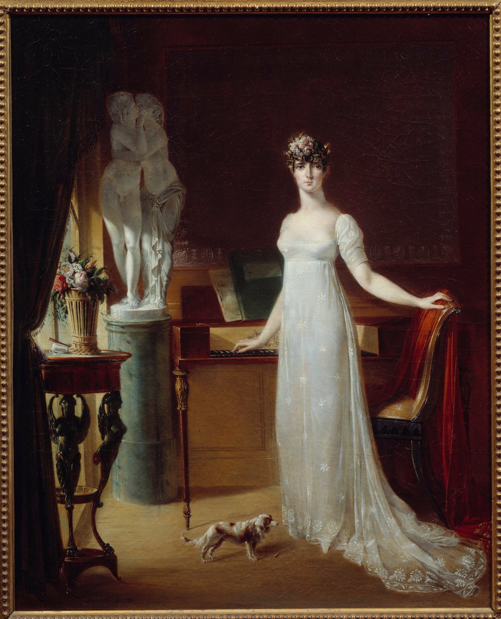 Pauline Bonaparten (1780-1825) muotokuva poseeraa Jean Francois Bosion (1764-1827) Eros et Psyche -maalauksen kanssa 1800-luvun yksityiskokoelma tekijältä Jean Francois Bosio