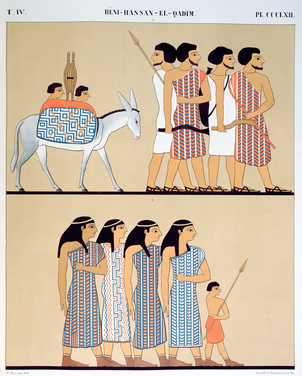 Fresko Nevothphin haudasta Beni-Hassan-El-Qadimissa (Beni Hasan), 1835-45 tekijältä Jean Francois Champollion
