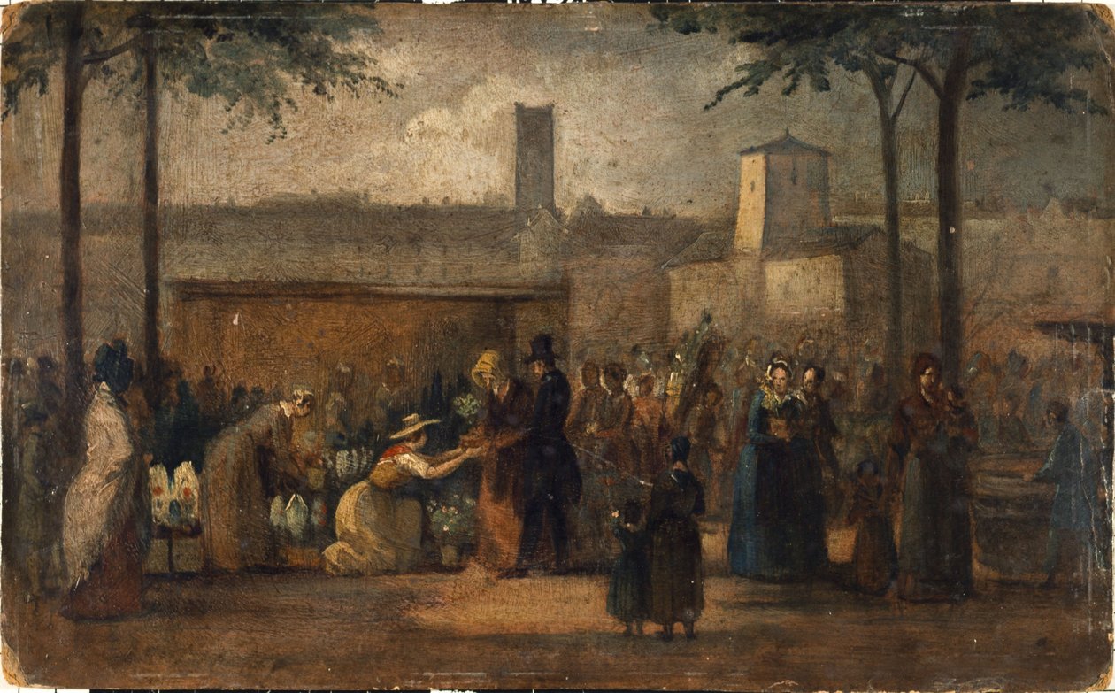 Kukkamarkkinat, n. 1839 (maalaus) tekijältä Jean Francois Demay
