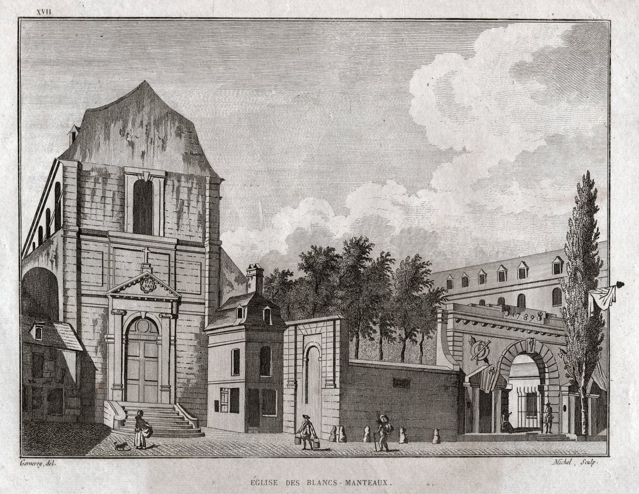Blancs Coatsin kirkko, Pariisi. (kaiverrus, noin 1780) tekijältä Jean Francois Garneray