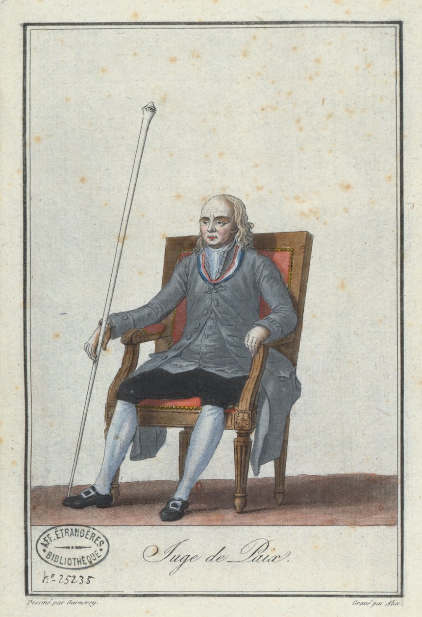 Rauhantuomari, Alixin kaiverrus, kirjasta ranskalaisista Directoire-asuista (värikaiverrus) tekijältä Jean Francois Garneray