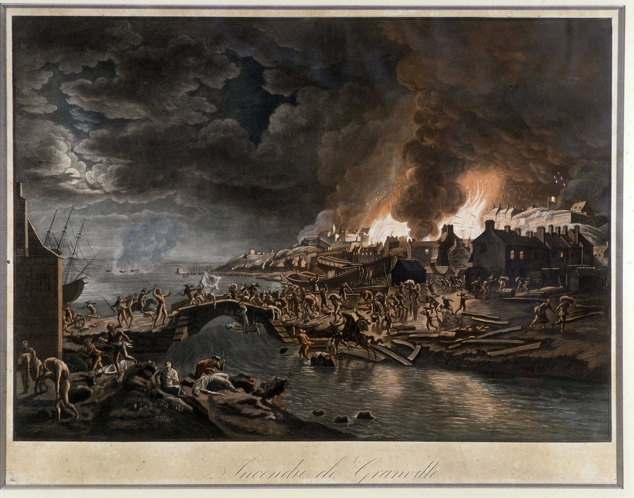 Granville liekeissä vendéalaisten piirittämänä, perustuu J. François Huen maalaukseen, n. 1800. tekijältä Jean Francois Hue