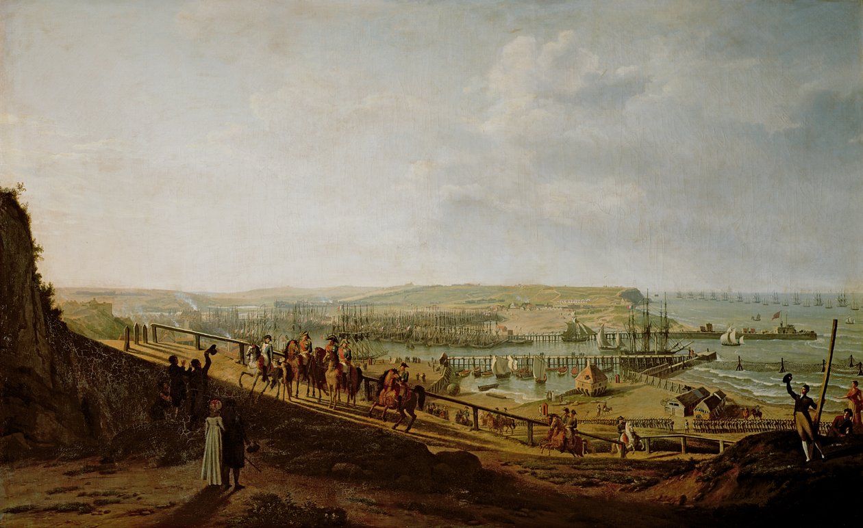 Napoleon I (1769-1821) vierailee Boulognen leirillä heinäkuussa 1804, 1806 tekijältä Jean Francois Hue