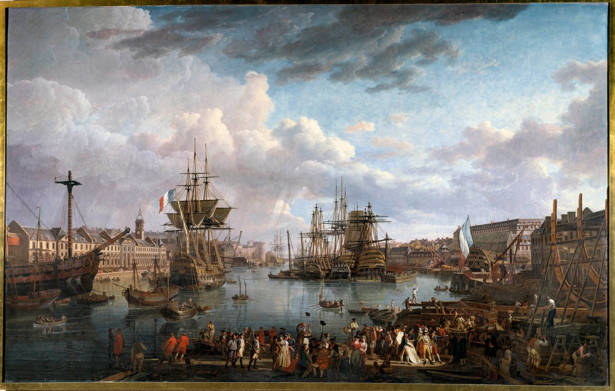 Näkymä Brestin satamasta 1700-luvulla Jean-Francois Huen (1751-1823) maalaus 1700-luvulla tekijältä Jean Francois Hue