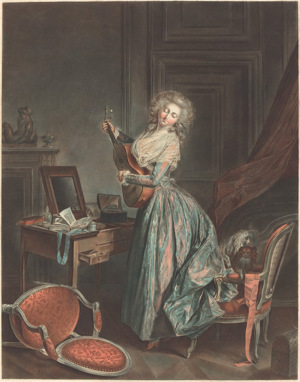 Kitaraa soittava nainen, 17881789. tekijältä Jean Francois Janinet