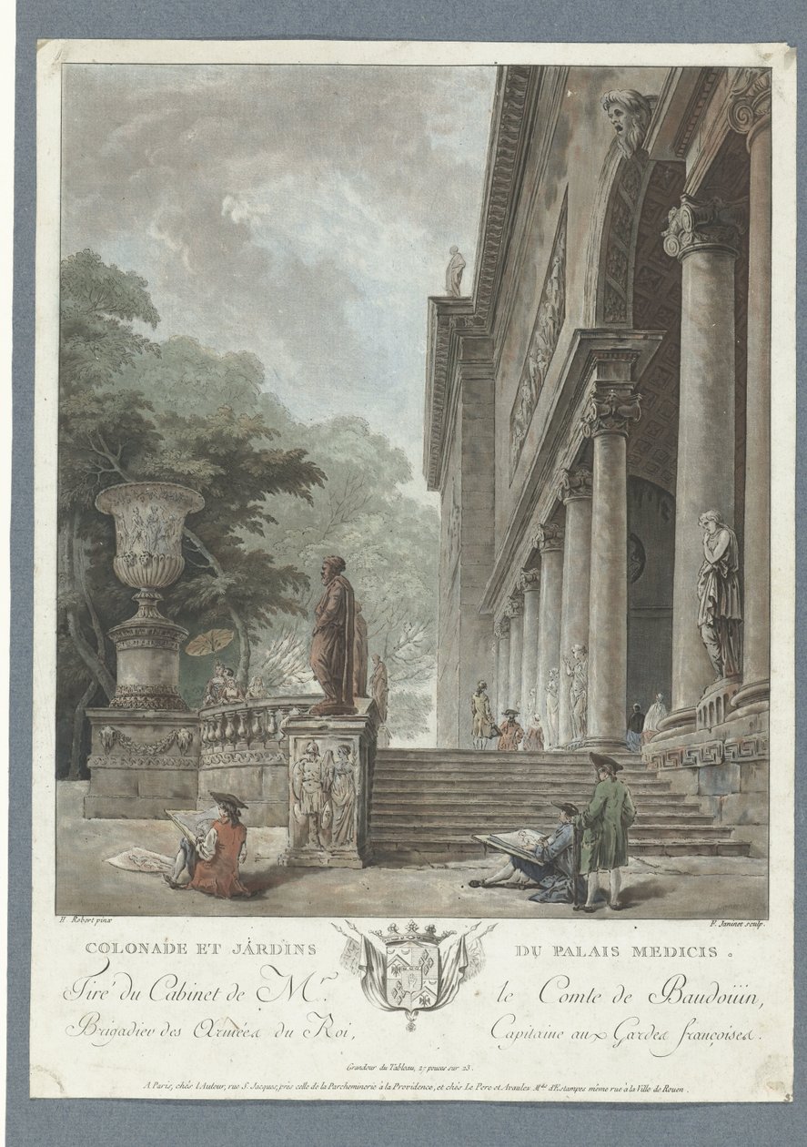 Näkymä Villa Mediciin Colonade et jardins du Palais Medicis (otsikko esineessä) tekijältä Jean Francois Janinet