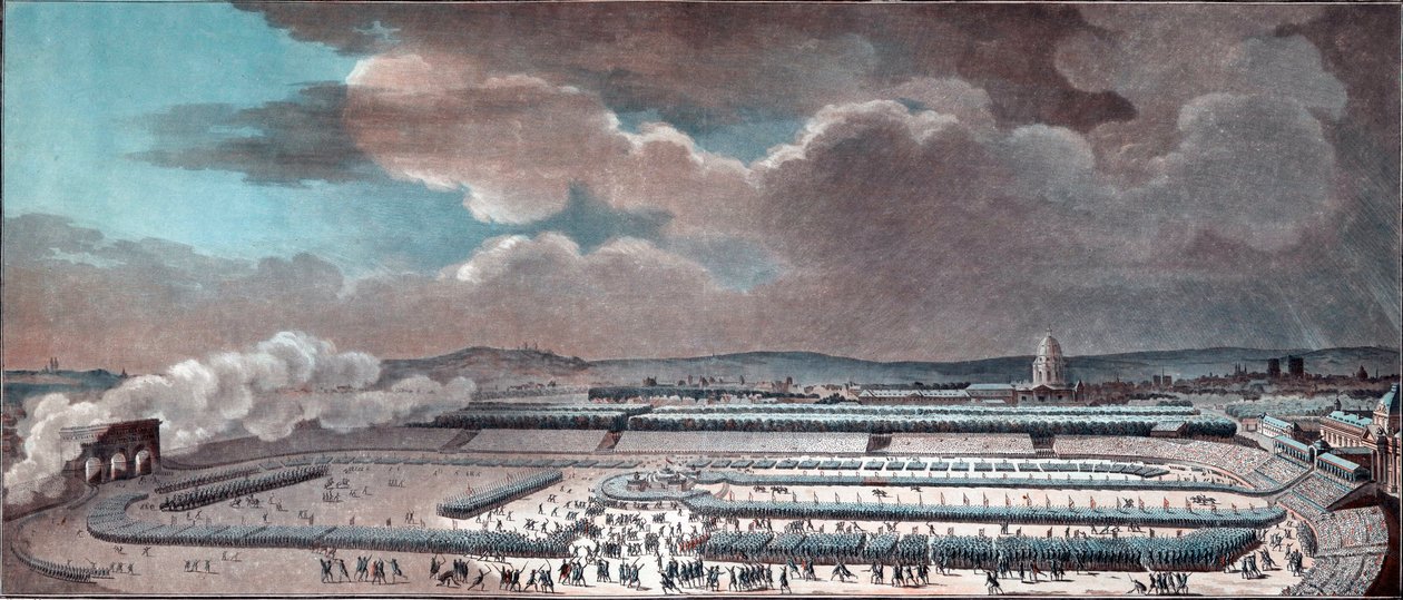 Federaation festivaali (juhlitaan perustuslaillista monarkiaa). Pariisi, Champ-de-Mars, 14. heinäkuuta tekijältä Jean Francois Janinet