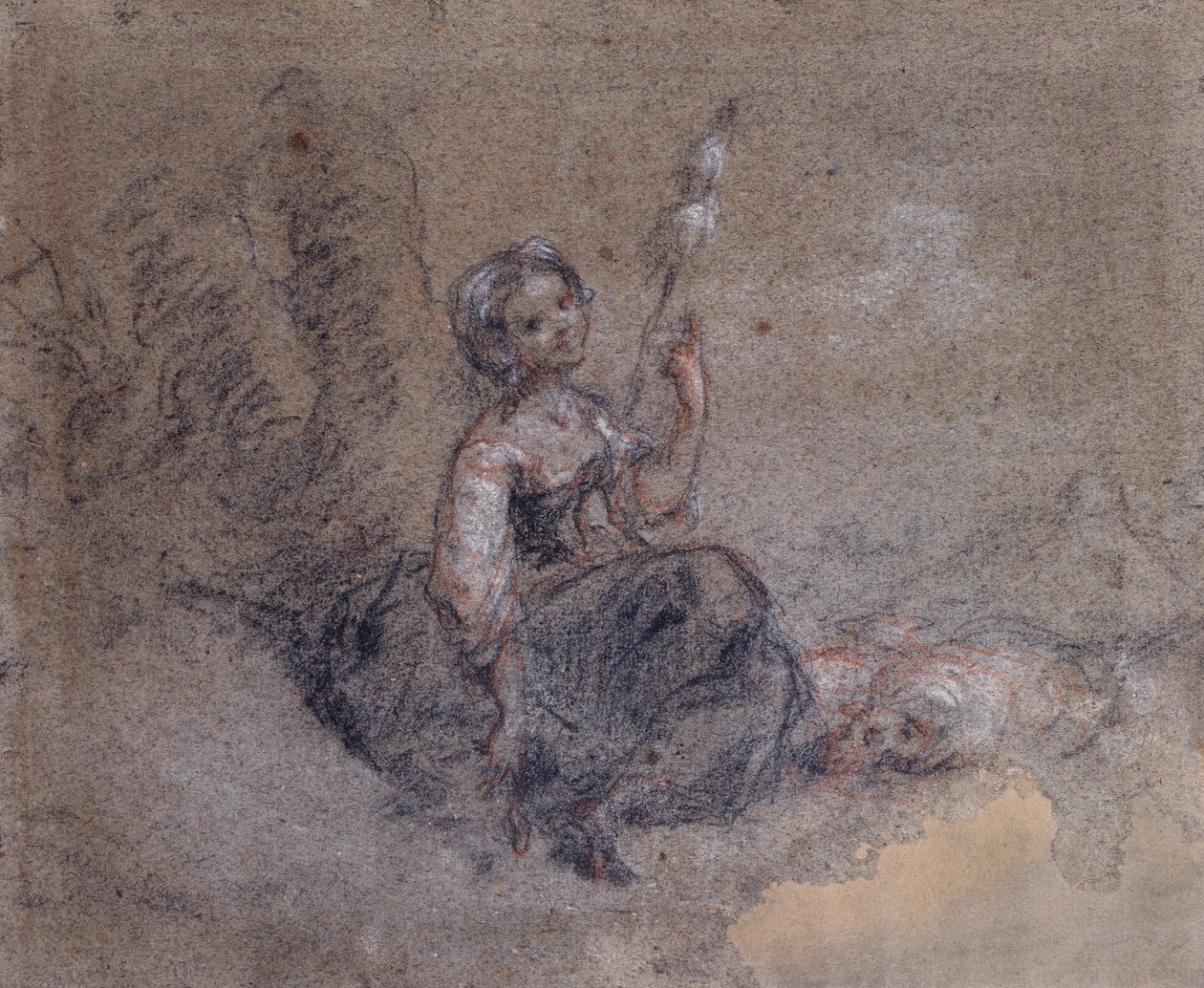 Nuori paimentar spinning (punavalkoinen liitu ja hiili paperille) tekijältä Jean Francois Millet