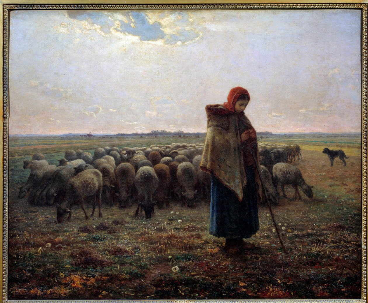 Bergere ja hänen lampaansa kutsuivat suurta paimenta. Jean Francois Milletin (1814-1875) maalaus tekijältä Jean Francois Millet