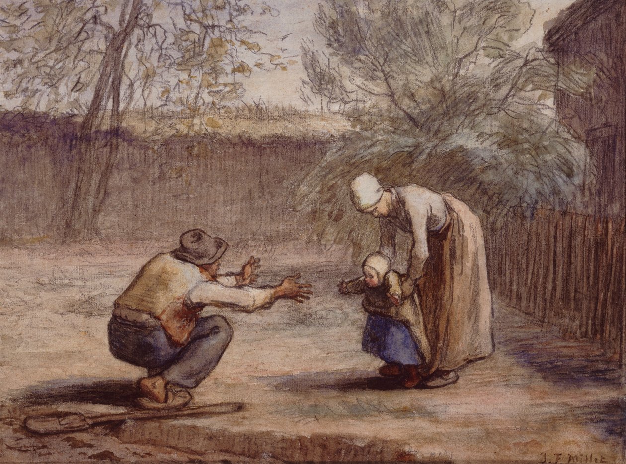 Ensimmäiset askeleet (liitu ja akvarelli) tekijältä Jean Francois Millet