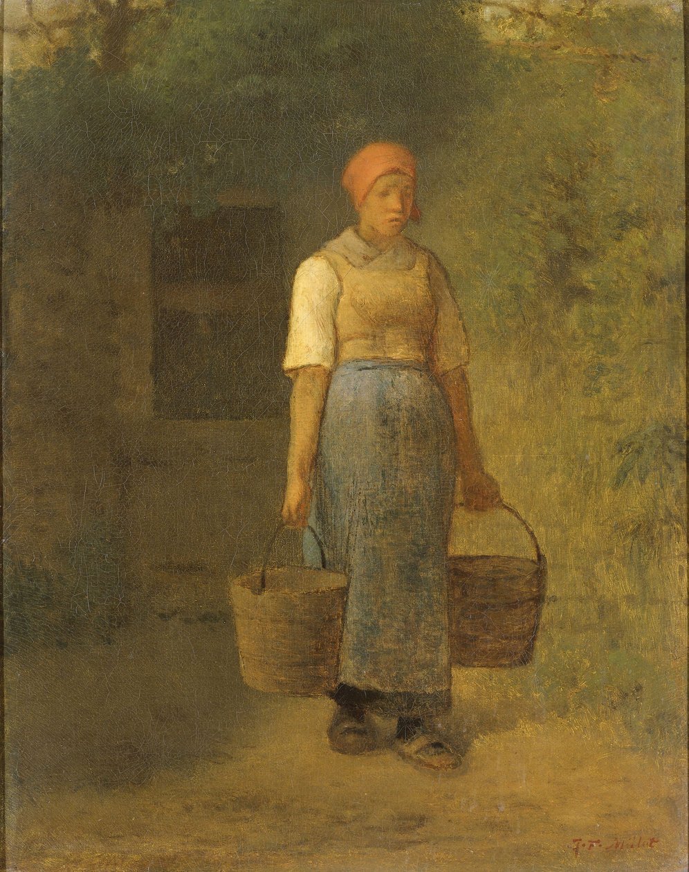 Tyttö kantaa vettä, n. 1855-60 tekijältä Jean Francois Millet