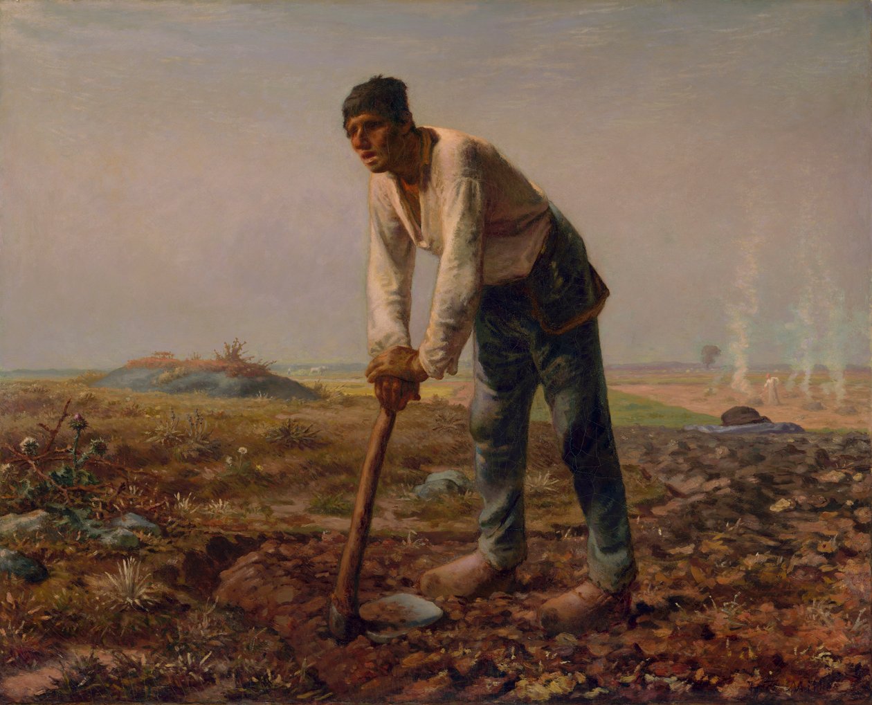Mies ja kuokka, n. 1860-62 (öljy kankaalle) tekijältä Jean Francois Millet