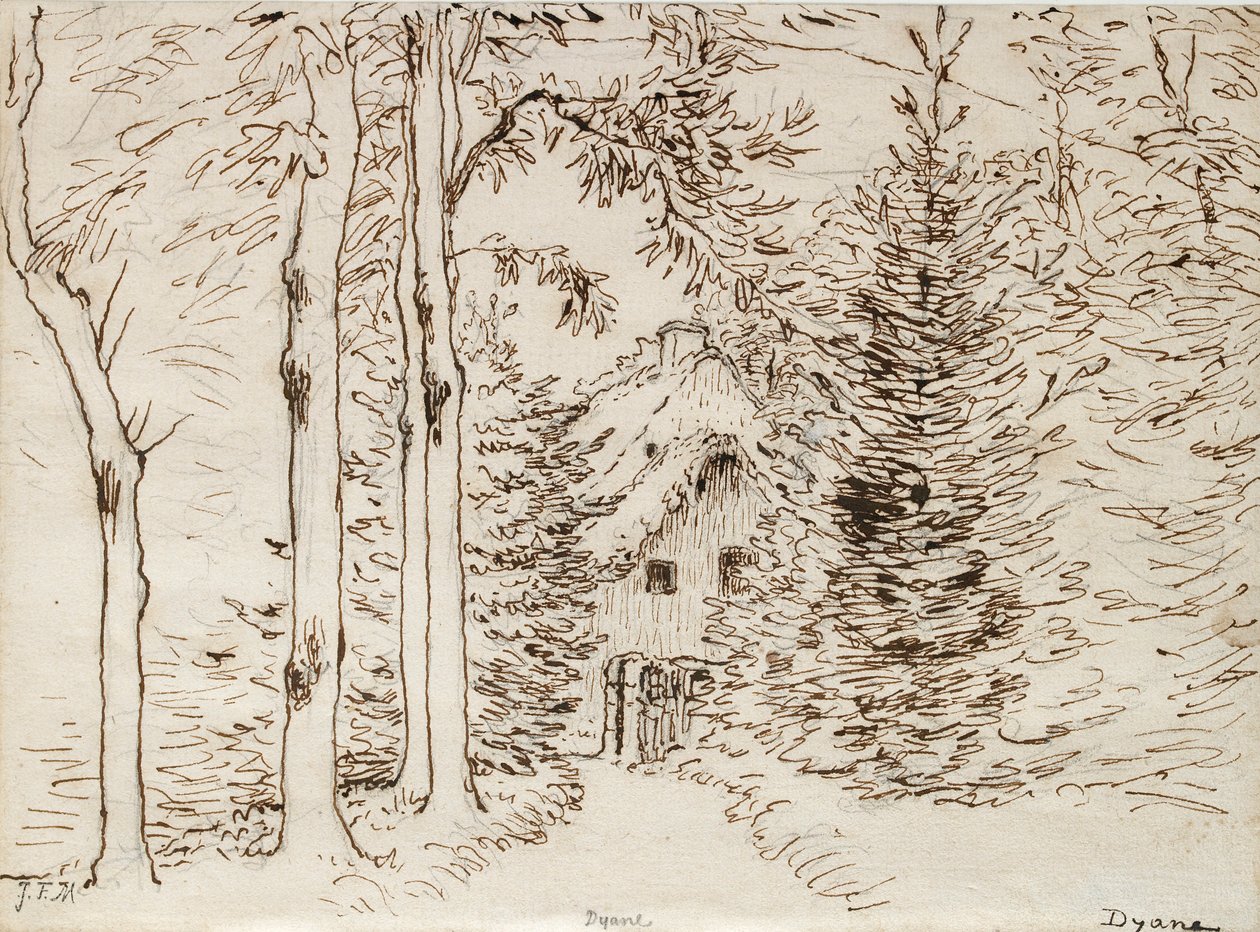 Polku metsän läpi olkikattoiseen taloon, 1866 tekijältä Jean Francois Millet