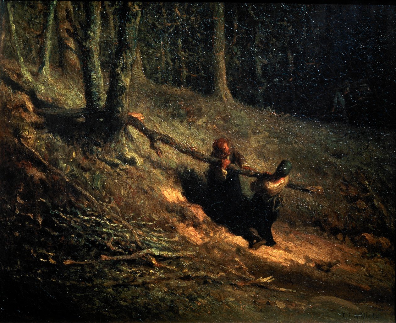Talonpoikatytöt sivistyspuun kanssa Les Charbonnieres, n. 1852 tekijältä Jean Francois Millet