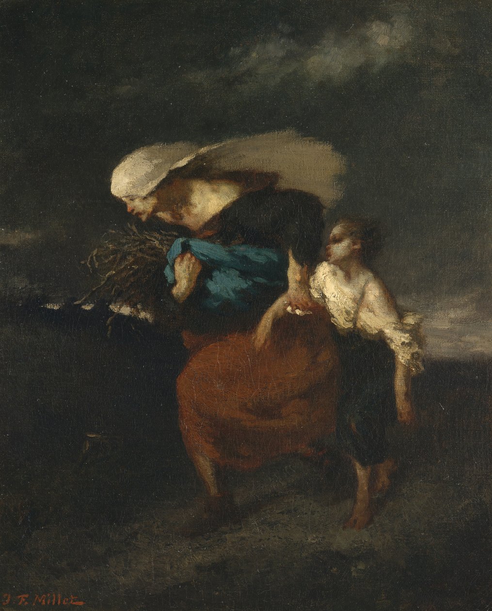 Perääntyä myrskystä, n. 1846. tekijältä Jean Francois Millet
