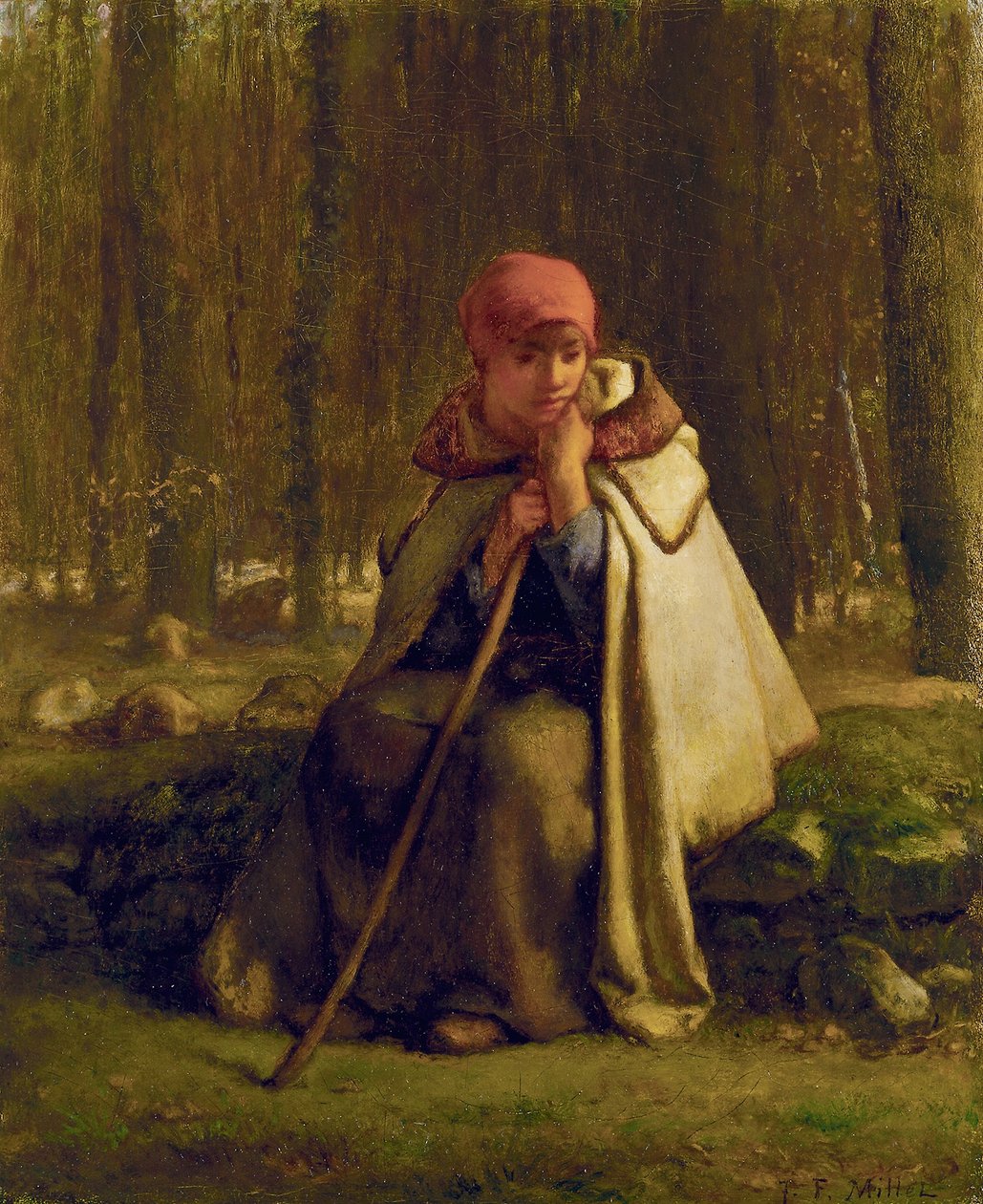 Istuva paimentar, n. 1852 tekijältä Jean Francois Millet