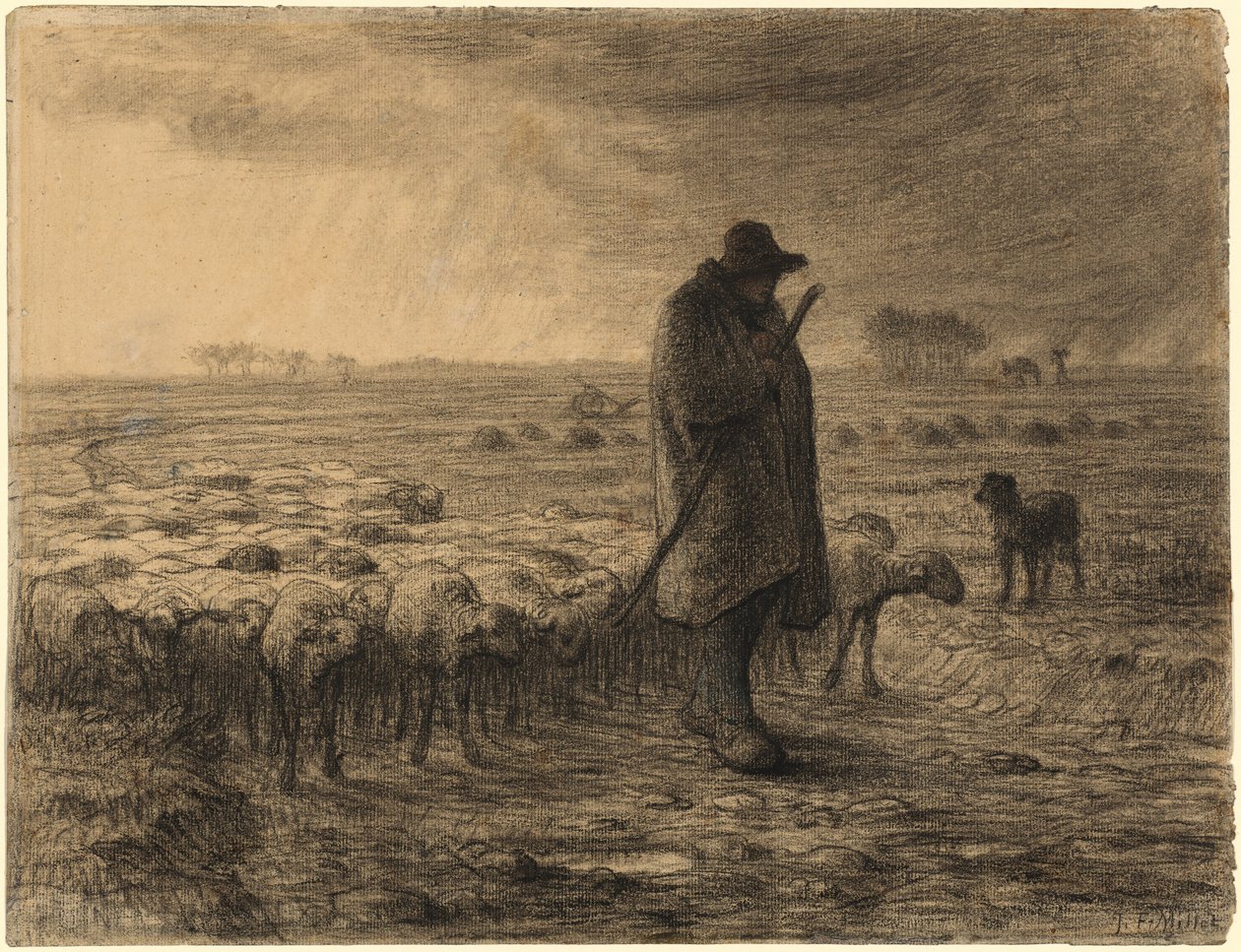 Paimen palaa laumansa kanssa tekijältä Jean Francois Millet