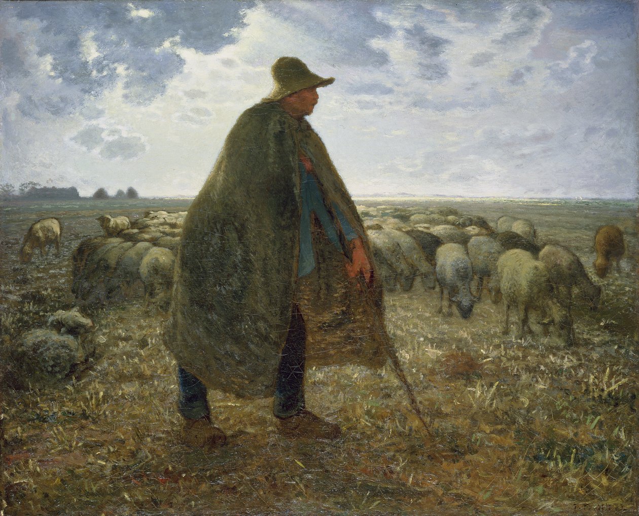 Paimen hoitamassa laumaansa (öljy kankaalle) tekijältä Jean Francois Millet