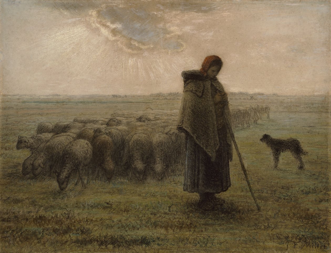 Paimentar ja hänen laumansa, 1862-63 tekijältä Jean Francois Millet