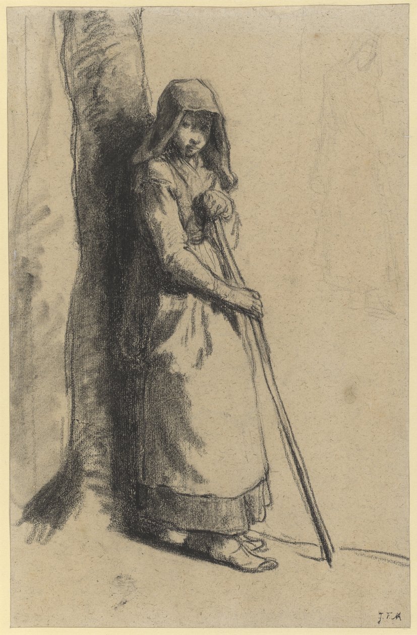 Study for Shepherdess at Rest (kynä paperille) tekijältä Jean Francois Millet