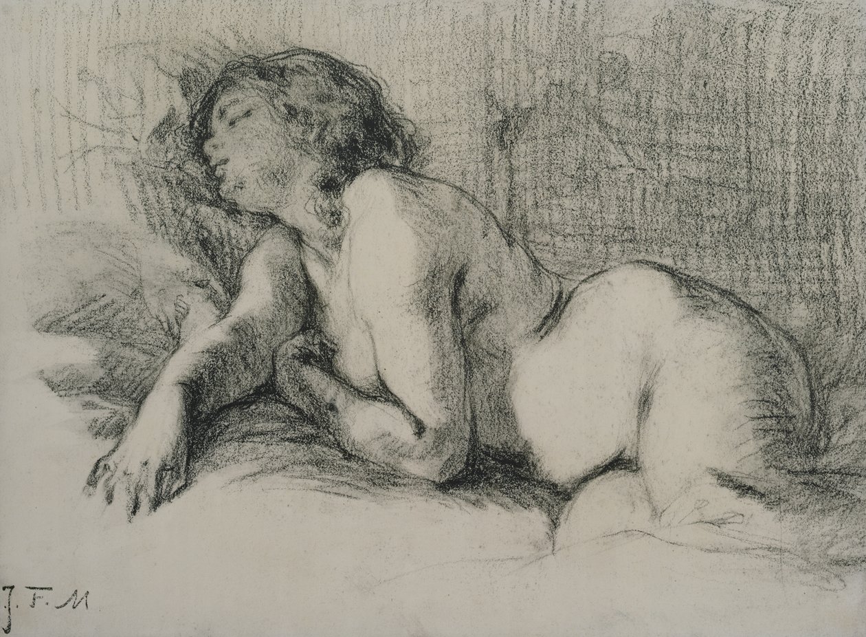 Tutkimus makaavasta naisaktista (hiili paperille) tekijältä Jean Francois Millet