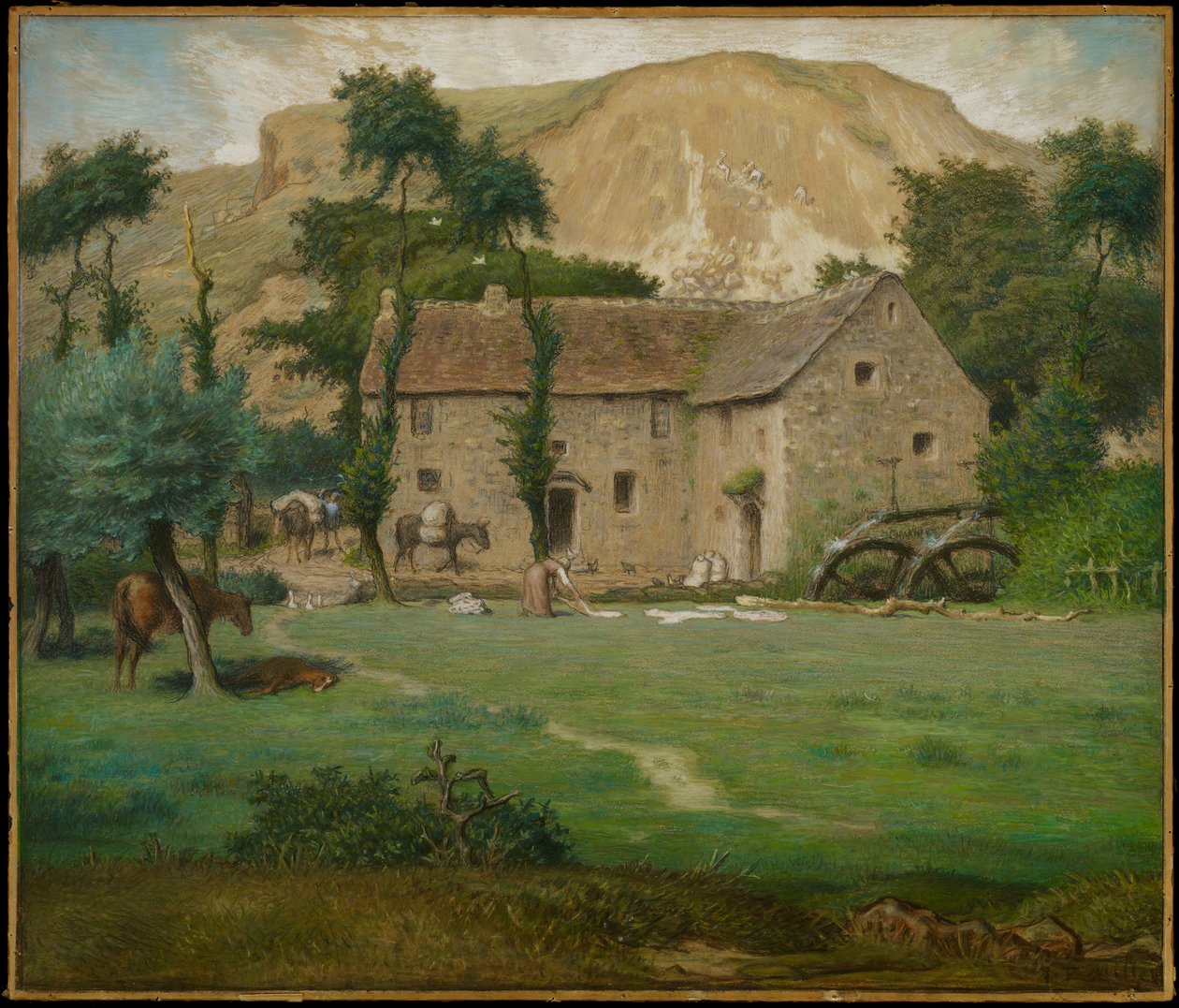Maatilatalo, n. 1867-1869 (pastelli kudottupaperille, asetettu laudalle) tekijältä Jean Francois Millet