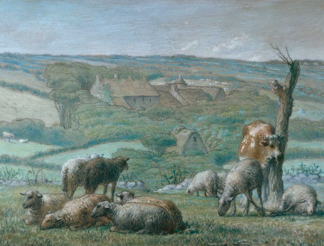Maalaistalo Lieu-Baillyssa, 1871 tekijältä Jean Francois Millet