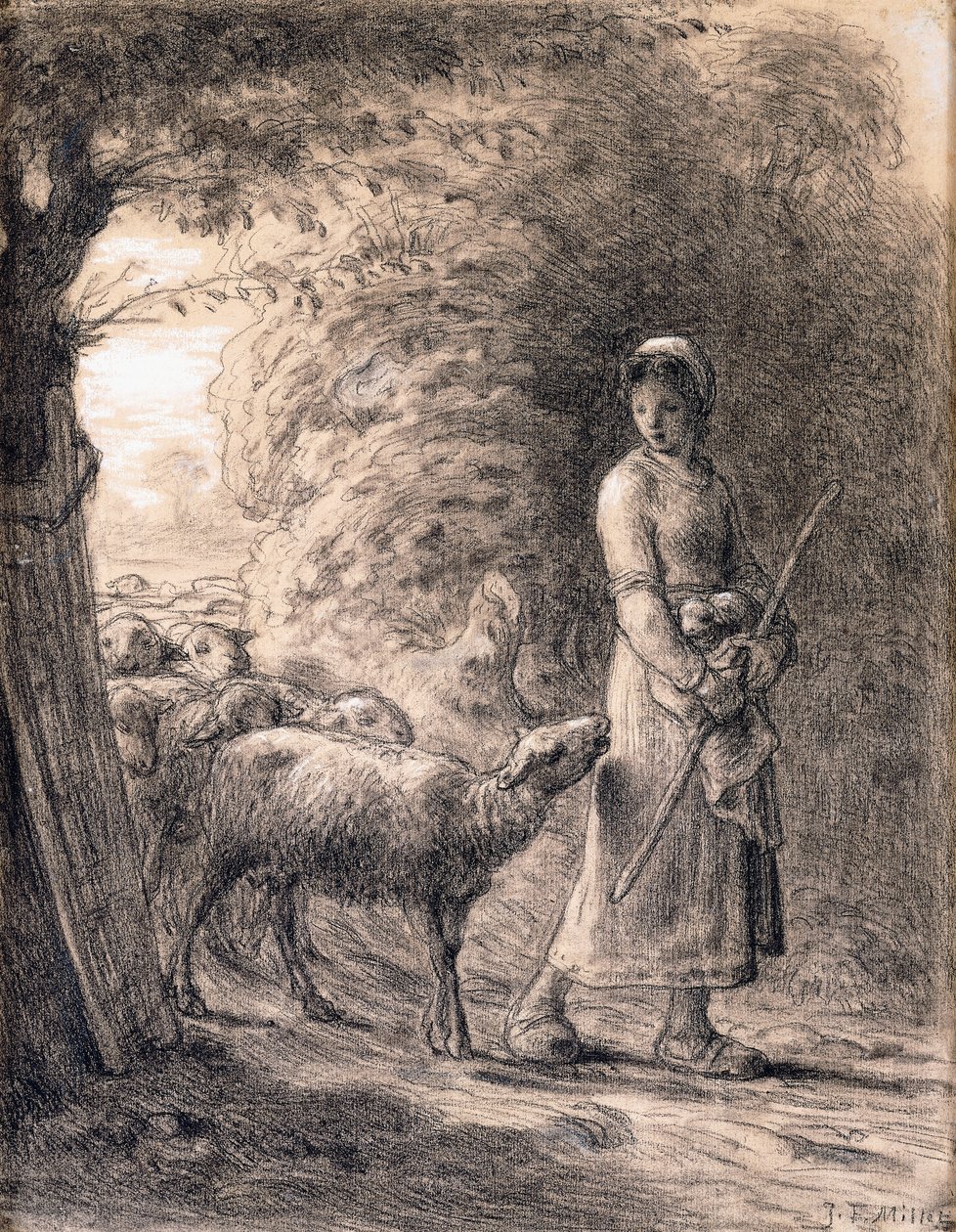 The Newborn Lamb, noin 1860 tekijältä Jean Francois Millet