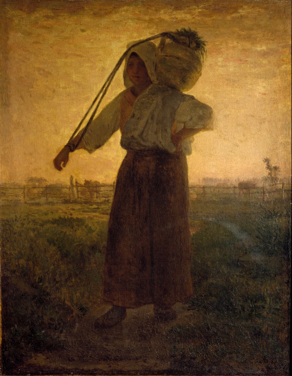 Jean Francois Milletin (1814-1875) maalaus Kentän paluu 1850 noin. Himmeä. 42x33 cm Milano, Galleria d