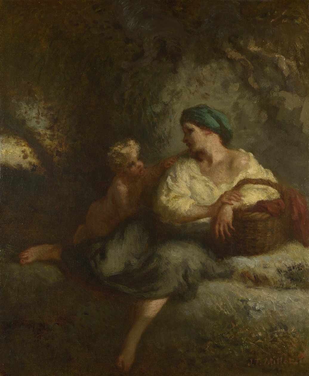 Kuiskaus, c. 1846 tekijältä Jean Francois Millet