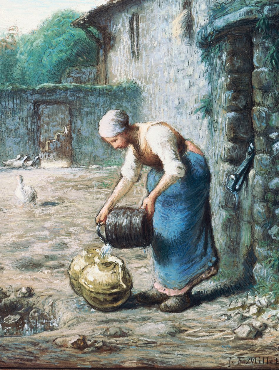 Nainen kaivolla, n. 1866 tekijältä Jean Francois Millet